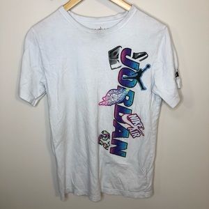 Jump Man Nike Air Jordan Teens XL Age 13-15 Neon Multi Color On White T-Shirt